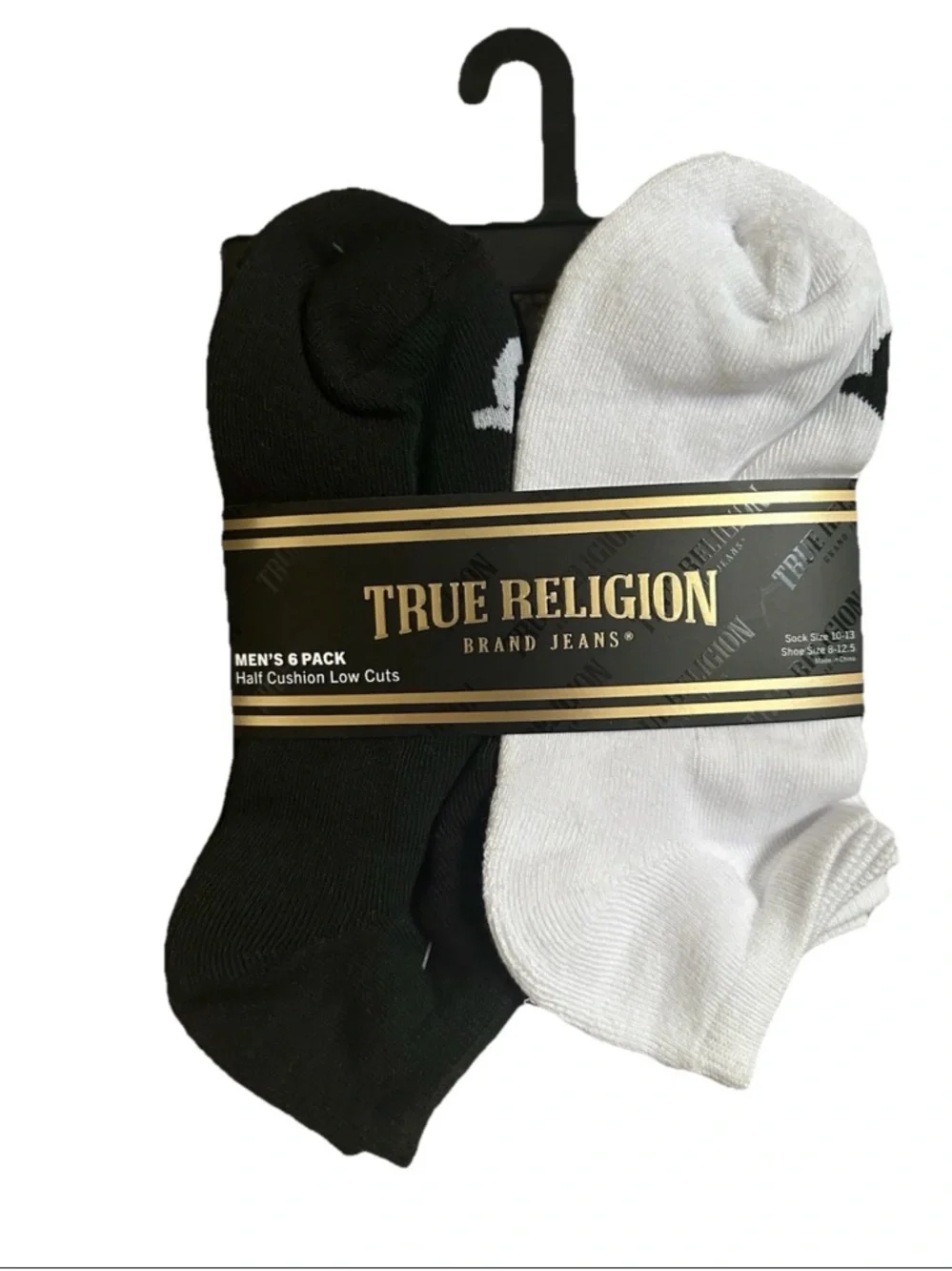 True Religion Low Cut Socks Men’s 6 Pack Black White Logo Half Cushion NWT